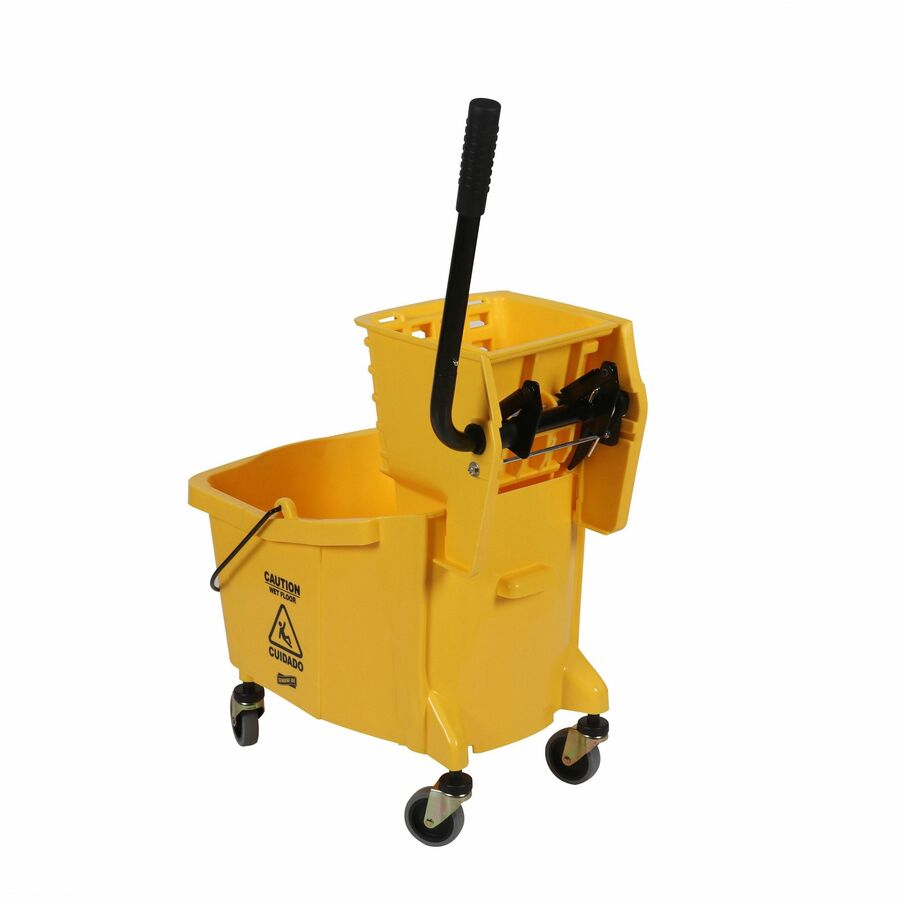 Genuine Joe 35-quart Side Press Mop Bucket & Wringer Combo - 8.75 gal - Caster - 21" x 16" x 14" - Yellow - 18 / Pallet