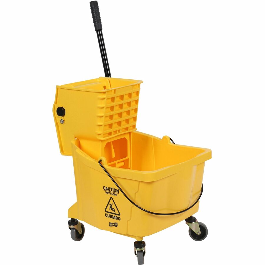 Genuine Joe 35-quart Side Press Mop Bucket & Wringer Combo - 8.75 gal - Caster - 21" x 16" x 14" - Yellow - 18 / Pallet