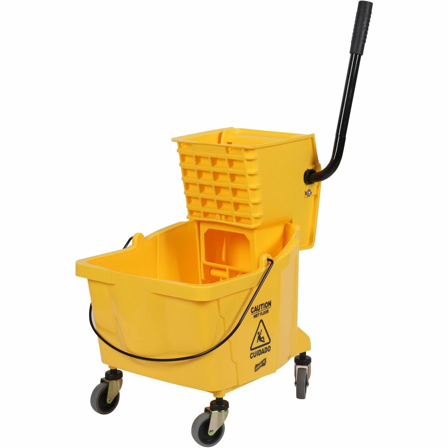 Genuine Joe 35-quart Side Press Mop Bucket & Wringer Combo - 8.75 gal - Caster - 21" x 16" x 14" - Yellow - 18 / Pallet