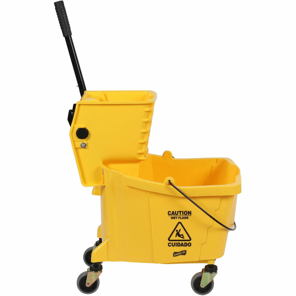 Genuine Joe 35-quart Side Press Mop Bucket & Wringer Combo - 8.75 gal - Caster - 21" x 16" x 14" - Yellow - 18 / Pallet