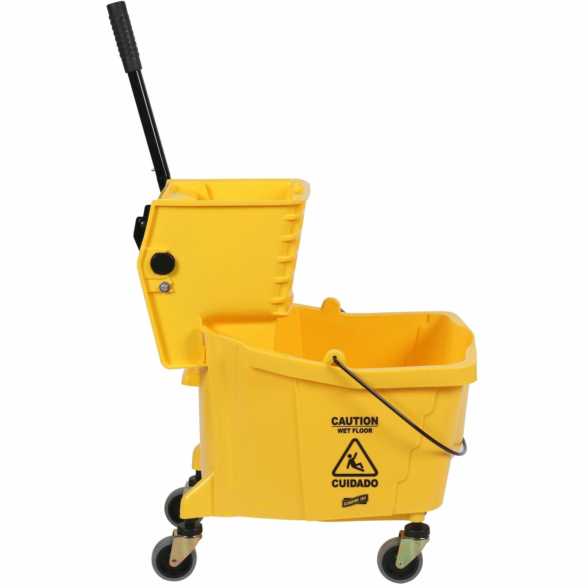 Genuine Joe 35-quart Side Press Mop Bucket & Wringer Combo - 8.75 gal - Caster - 21" x 16" x 14" - Yellow - 18 / Pallet
