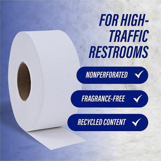 Genuine Joe 2-ply Jumbo Roll Dispenser Bath Tissue - 2 Ply - 3.30" x 650 ft - White - Nonperforated, Unscented - For Restroom - 648 / Pallet