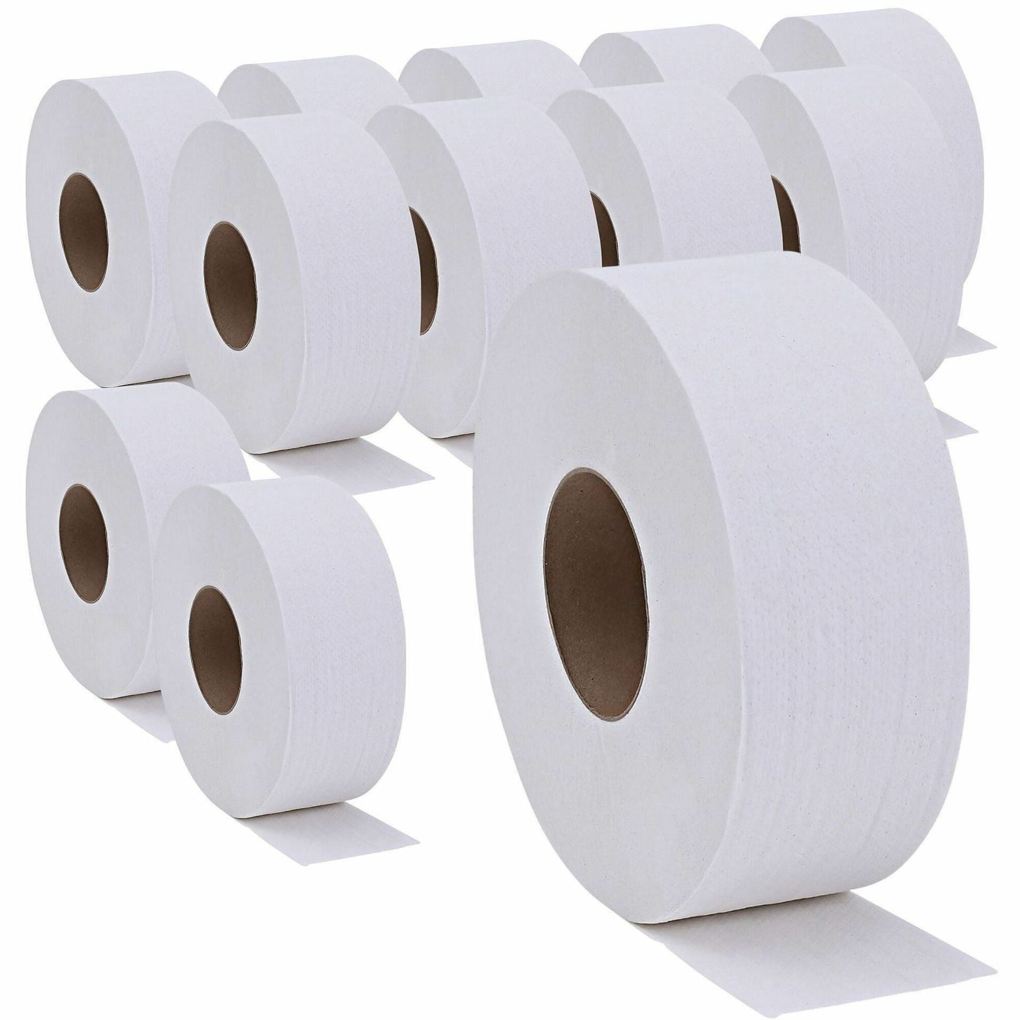 Genuine Joe 2-ply Jumbo Roll Dispenser Bath Tissue - 2 Ply - 3.30" x 650 ft - White - Nonperforated, Unscented - For Restroom - 648 / Pallet