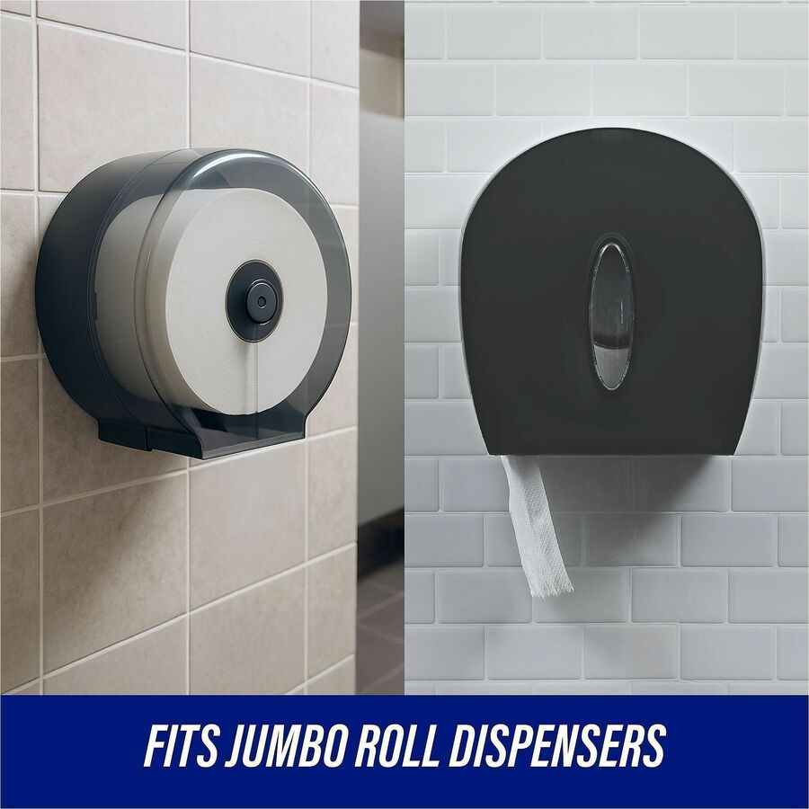 Genuine Joe 2-ply Jumbo Roll Dispenser Bath Tissue - 2 Ply - 3.30" x 650 ft - White - Nonperforated, Unscented - For Restroom - 648 / Pallet