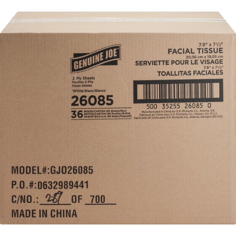 genuine-joe-cube-box-facial-tissue-2-ply-interfolded-white-soft-comfortable-smooth-for-face-skin-home-office-business-85-per-box-1728-pallet_gjo26085pl - 8