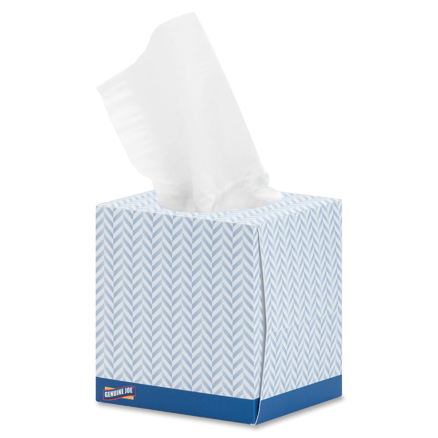 genuine-joe-cube-box-facial-tissue-2-ply-interfolded-white-soft-comfortable-smooth-for-face-skin-home-office-business-85-per-box-1728-pallet_gjo26085pl - 3