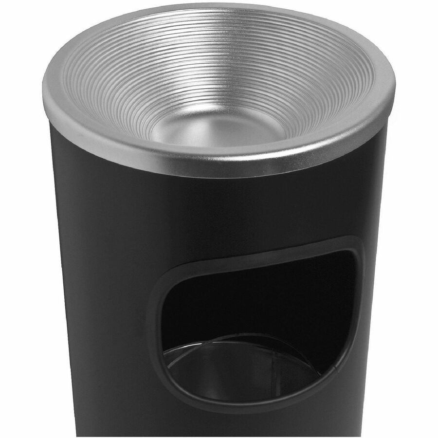 Genuine Joe Fire-safe 3-Gallon Ashtray Receptacle - 3 gal Capacity - Fire-Safe, Removable Lid - Stainless Steel, Aluminum - Black, Aluminum - 50 / Pallet