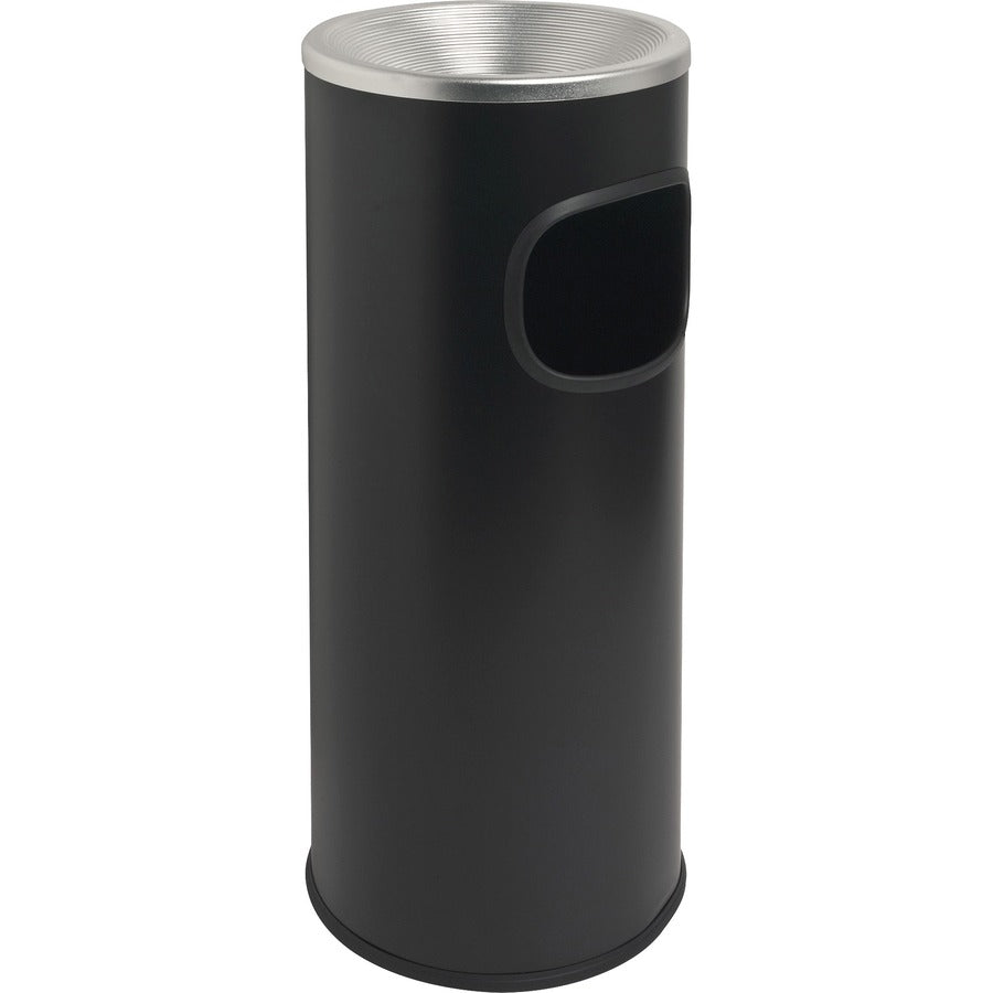 Genuine Joe Fire-safe 3-Gallon Ashtray Receptacle - 3 gal Capacity - Fire-Safe, Removable Lid - Stainless Steel, Aluminum - Black, Aluminum - 50 / Pallet