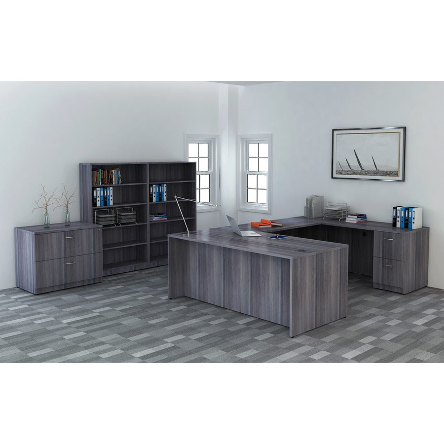 Lorell Essentials Series Rectangular Desk Shell - 66" x 30"29.5" , 1" Top - Laminate, Weathered Charcoal Table Top - Grommet