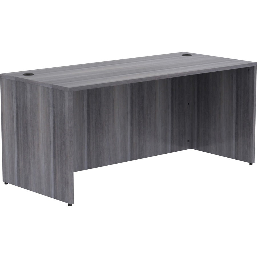 Lorell Essentials Series Rectangular Desk Shell - 66" x 30"29.5" , 1" Top - Laminate, Weathered Charcoal Table Top - Grommet