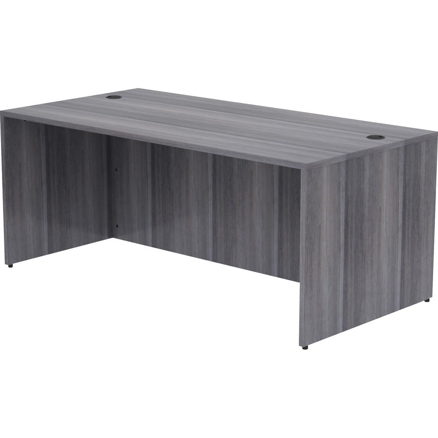 Lorell Essentials Series Rectangular Desk Shell - 72" x 36"29.5" , 1" Top - Laminate, Weathered Charcoal Table Top - Grommet