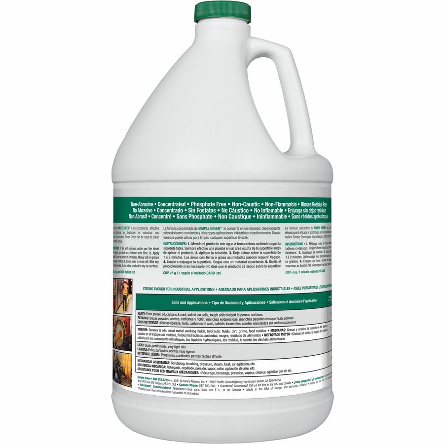 Simple Green Industrial Cleaner/Degreaser - Concentrate - 128 fl oz (4 quart) - Original Scent - 168 / Pallet - Non-toxic, Non-abrasive, Non-corrosive, Residue-free, Non-flammable - White