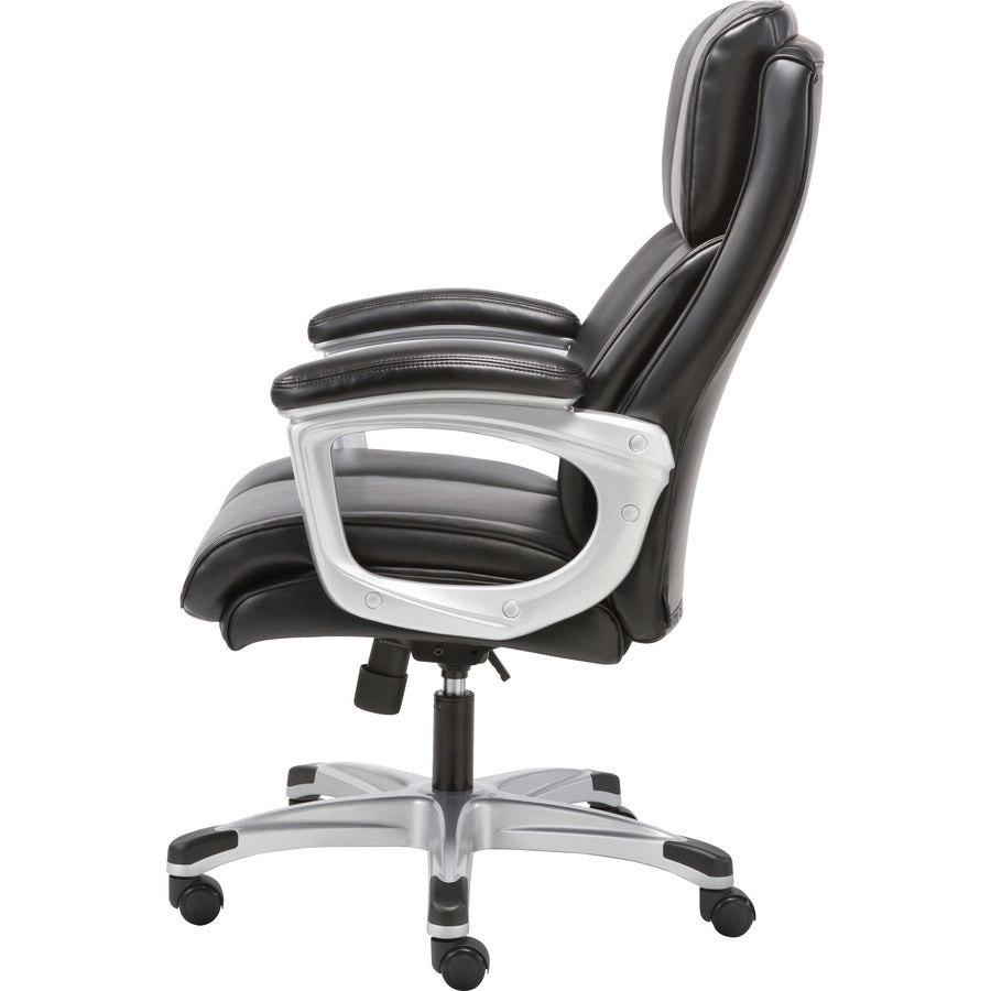 Sadie 3-Fifteen Executive Leather Chair - Black Plush, Bonded Leather Seat - Black Plush, Bonded Leather Back - High Back - 5-star Base - 1 Each