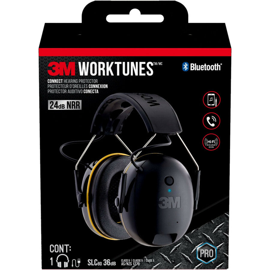 WorkTunes Connect Bluetooth Hearing Protector - Stereo - Mini-phone (3.5mm) - Wired/Wireless - Bluetooth - Over-the-head - Binaural - Circumaural - Noise Reduction Microphone - Black, Yellow