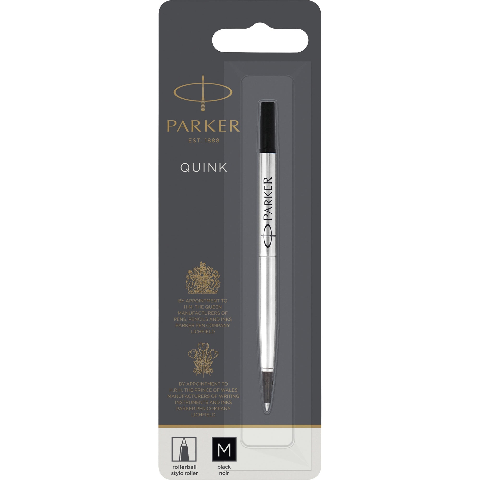 Refill for Parker Roller Ball Pens, Medium Conical Tip, Black Ink