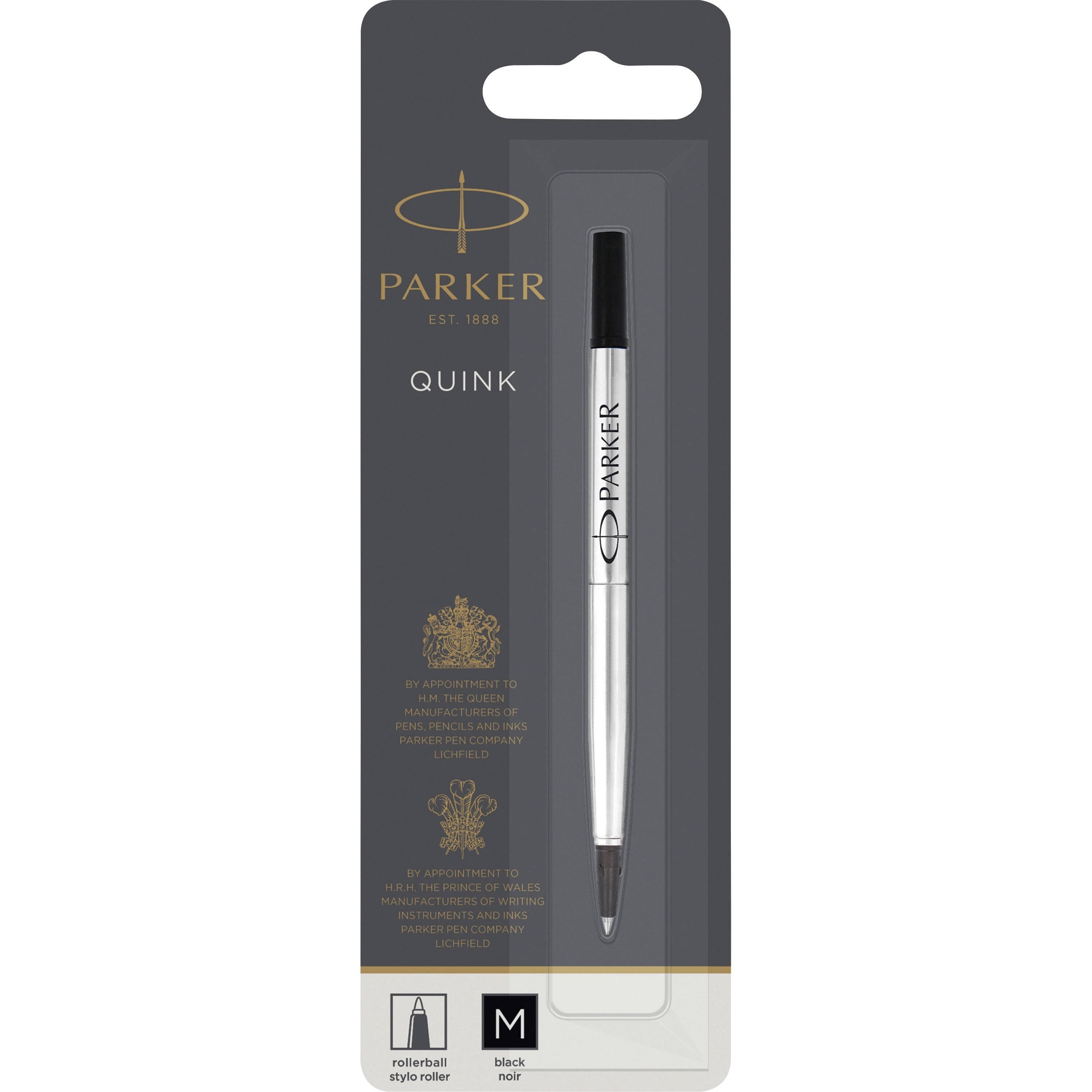 Refill for Parker Roller Ball Pens, Medium Conical Tip, Black Ink