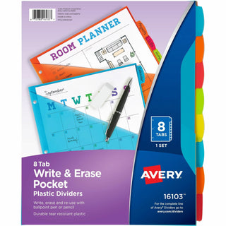 Avery Write & Erase 8-Tab Plastic Dividers, Pockets, Brights (16103) - Multicolor - Plastic - 2