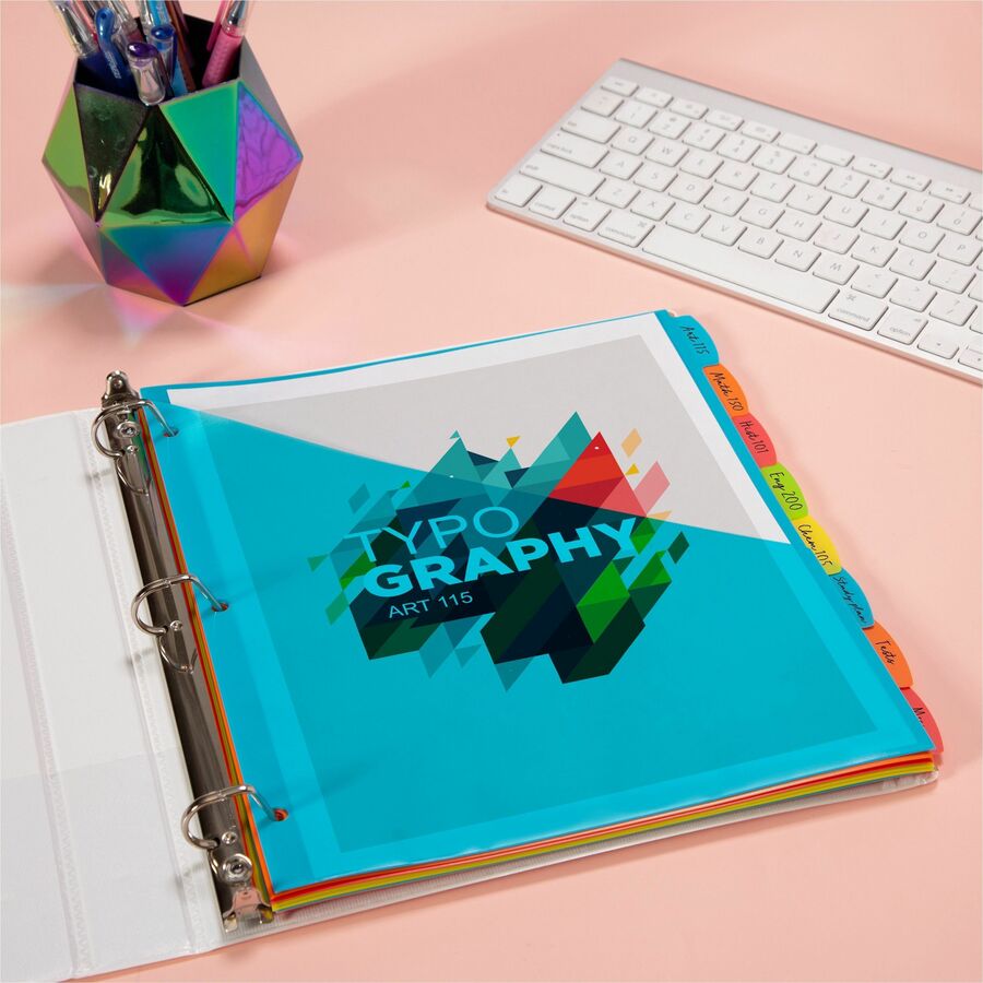 Avery Write & Erase 8-Tab Plastic Dividers, Pockets, Brights (16103) - Multicolor - Plastic - 2