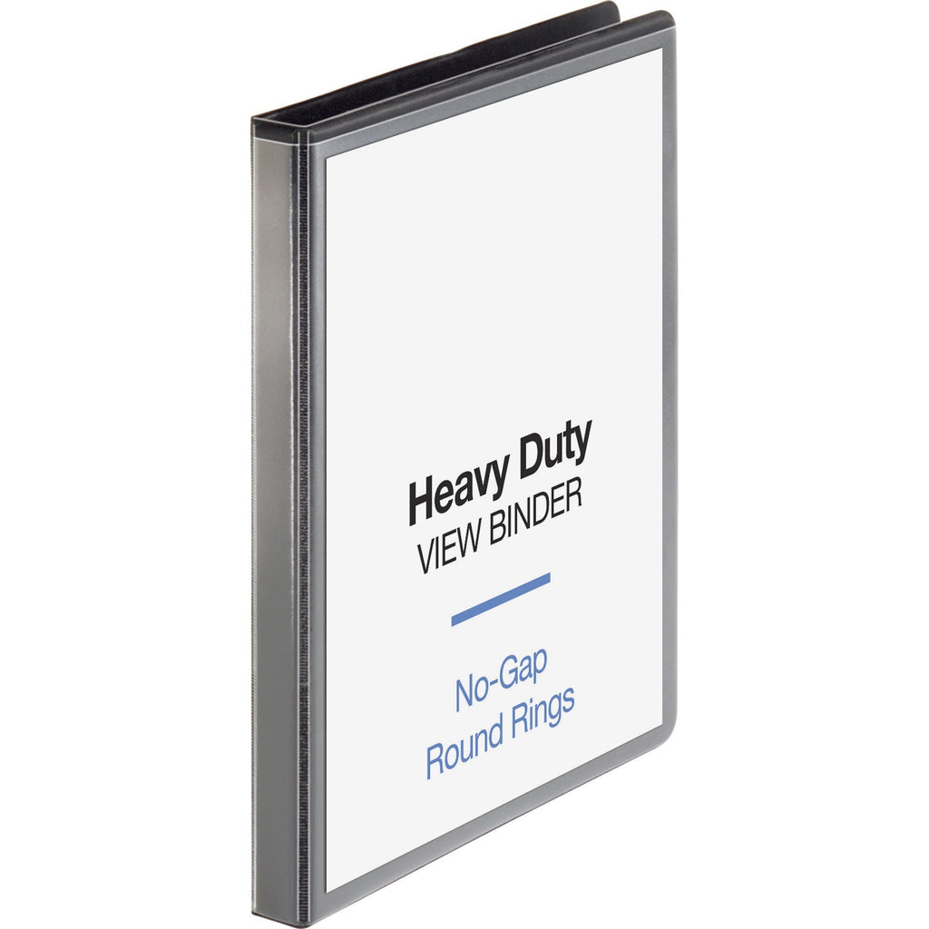 Business Source Heavy-duty View Binder - 1/2" Binder Capacity - Letter - 8 1/2" x 11" Sheet Size - 125 Sheet Capacity - Round Ring Fastener(s) - 2 Internal Pocket(s) - Polypropylene, Chipboard - Black - Heavy Duty, Wrinkle-free, Gap-free Ring, Non-gl