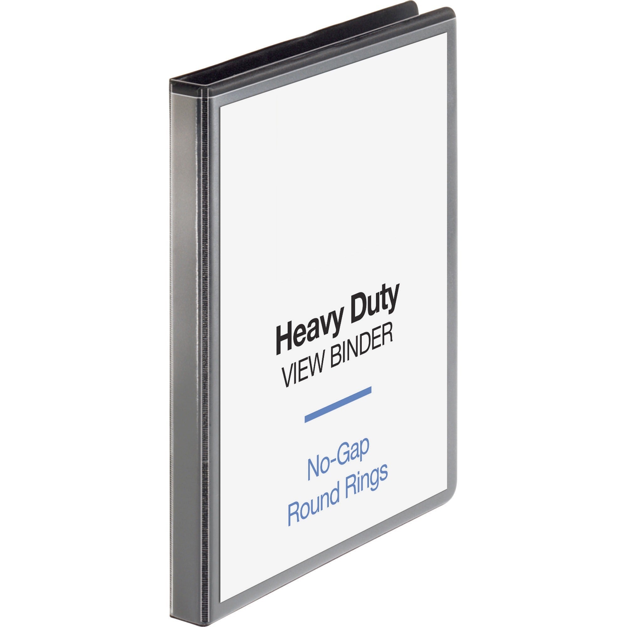 Business Source Heavy-duty View Binder - 1/2" Binder Capacity - Letter - 8 1/2" x 11" Sheet Size - 125 Sheet Capacity - Round Ring Fastener(s) - 2 Internal Pocket(s) - Polypropylene, Chipboard - Black - Heavy Duty, Wrinkle-free, Gap-free Ring, Non-gl