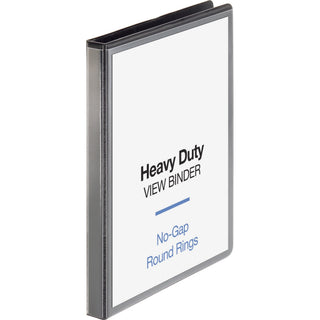 Business Source Heavy-duty View Binder - 1/2" Binder Capacity - Letter - 8 1/2" x 11" Sheet Size - 125 Sheet Capacity - Round Ring Fastener(s) - 2 Internal Pocket(s) - Polypropylene, Chipboard - Black - Heavy Duty, Wrinkle-free, Gap-free Ring, Non-gl