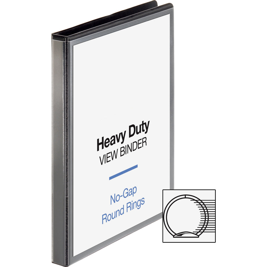 Business Source Heavy-duty View Binder - 1/2" Binder Capacity - Letter - 8 1/2" x 11" Sheet Size - 125 Sheet Capacity - Round Ring Fastener(s) - 2 Internal Pocket(s) - Polypropylene, Chipboard - Black - Heavy Duty, Wrinkle-free, Gap-free Ring, Non-gl