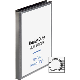 Business Source Heavy-duty View Binder - 1/2" Binder Capacity - Letter - 8 1/2" x 11" Sheet Size - 125 Sheet Capacity - Round Ring Fastener(s) - 2 Internal Pocket(s) - Polypropylene, Chipboard - Black - Heavy Duty, Wrinkle-free, Gap-free Ring, Non-gl