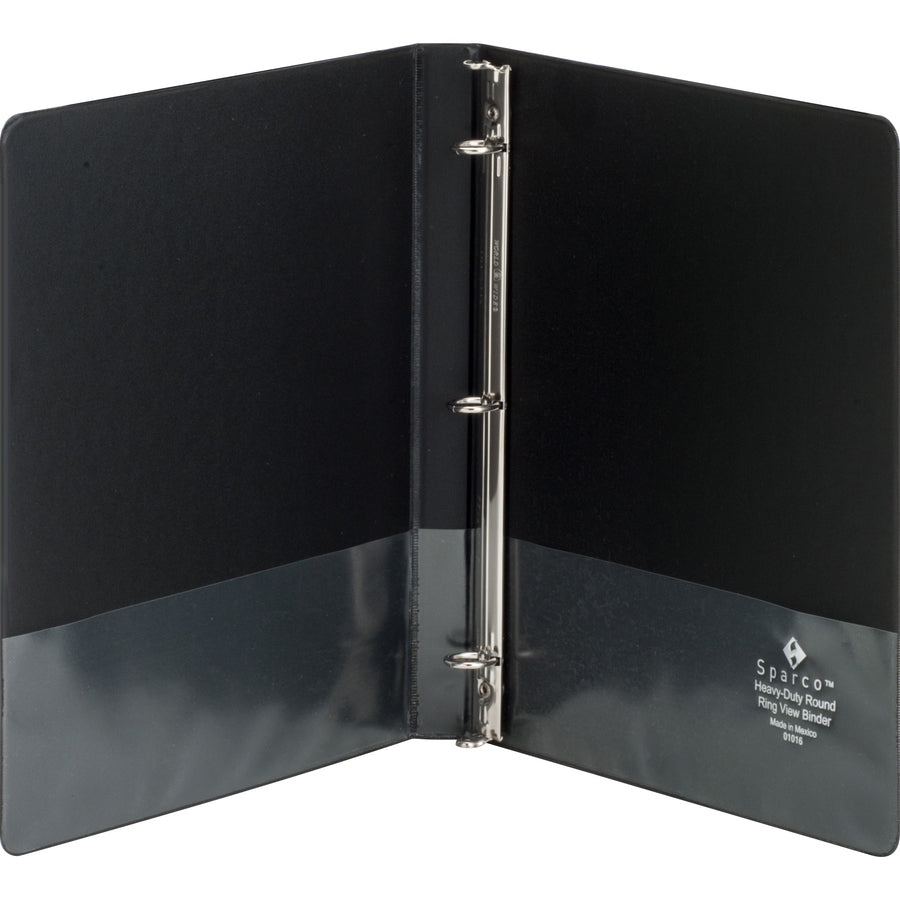 business-source-heavy-duty-view-binder-1-2-binder-capacity-letter-8-1-2-x-11-sheet-size-125-sheet-capacity-round-ring-fasteners-2-internal-pockets-polypropylene-chipboard-black-heavy-duty-wrinkle-free-gap-free-ring-non-gl_bsn19550 - 2