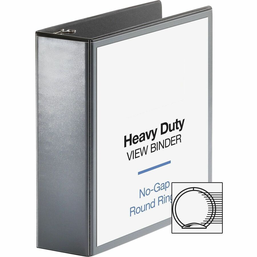 Business Source Heavy-duty View Binder - 3" Binder Capacity - Letter - 8 1/2" x 11" Sheet Size - 625 Sheet Capacity - Round Ring Fastener(s) - 2 Internal Pocket(s) - Polypropylene, Chipboard - Black - Heavy Duty, Wrinkle-free, Gap-free Ring, Non-glar
