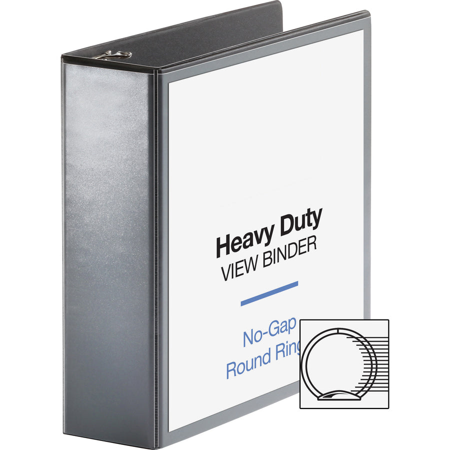 Business Source Heavy-duty View Binder - 3" Binder Capacity - Letter - 8 1/2" x 11" Sheet Size - 625 Sheet Capacity - Round Ring Fastener(s) - 2 Internal Pocket(s) - Polypropylene, Chipboard - Black - Heavy Duty, Wrinkle-free, Gap-free Ring, Non-glar