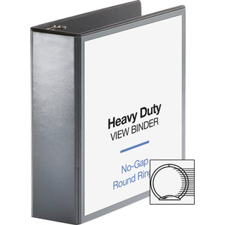 Business Source Heavy-duty View Binder - 3" Binder Capacity - Letter - 8 1/2" x 11" Sheet Size - 625 Sheet Capacity - Round Ring Fastener(s) - 2 Internal Pocket(s) - Polypropylene, Chipboard - Black - Heavy Duty, Wrinkle-free, Gap-free Ring, Non-glar