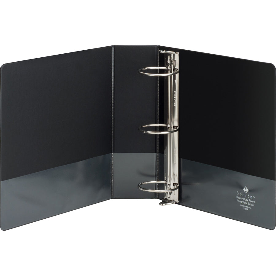 business-source-heavy-duty-view-binder-3-binder-capacity-letter-8-1-2-x-11-sheet-size-625-sheet-capacity-round-ring-fasteners-2-internal-pockets-polypropylene-chipboard-black-heavy-duty-wrinkle-free-gap-free-ring-non-glar_bsn19750 - 2