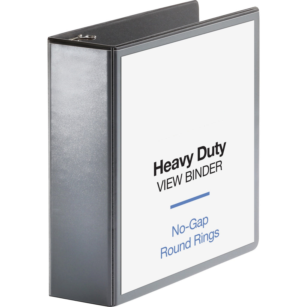 Business Source Heavy-duty View Binder - 3" Binder Capacity - Letter - 8 1/2" x 11" Sheet Size - 625 Sheet Capacity - Round Ring Fastener(s) - 2 Internal Pocket(s) - Polypropylene, Chipboard - Black - Heavy Duty, Wrinkle-free, Gap-free Ring, Non-glar