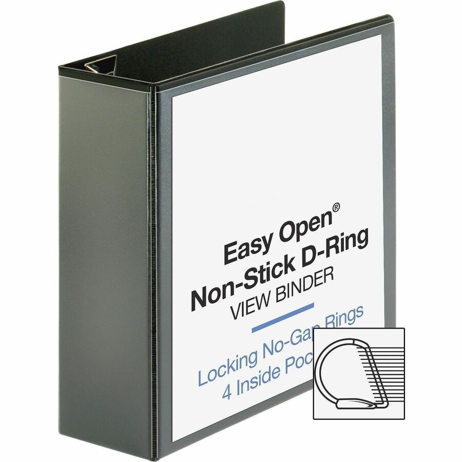 Business Source Locking D-Ring View Binder - 4" Binder Capacity - Letter - 8 1/2" x 11" Sheet Size - 775 Sheet Capacity - D-Ring Fastener(s) - 4 Inside Front & Back Pocket(s) - Polypropylene, Chipboard - Black - Recycled - Non-glare, Sturdy, Exposed