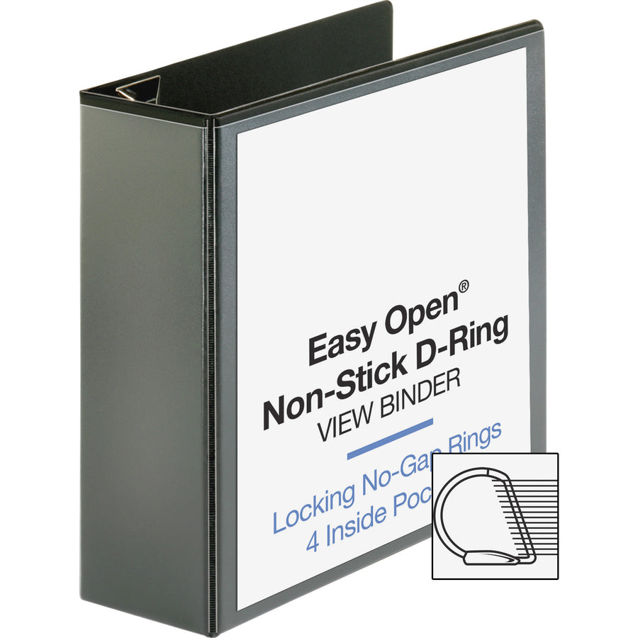 Business Source Locking D-Ring View Binder - 4" Binder Capacity - Letter - 8 1/2" x 11" Sheet Size - 775 Sheet Capacity - D-Ring Fastener(s) - 4 Inside Front & Back Pocket(s) - Polypropylene, Chipboard - Black - Recycled - Non-glare, Sturdy, Exposed