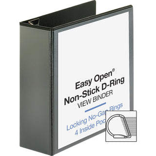 Business Source Locking D-Ring View Binder - 4" Binder Capacity - Letter - 8 1/2" x 11" Sheet Size - 775 Sheet Capacity - D-Ring Fastener(s) - 4 Inside Front & Back Pocket(s) - Polypropylene, Chipboard - Black - Recycled - Non-glare, Sturdy, Exposed