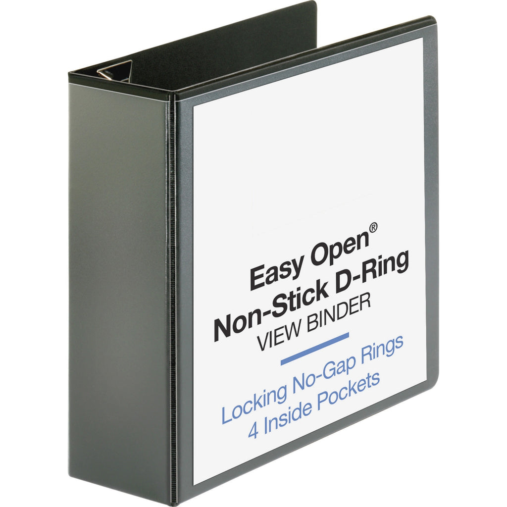 Business Source Locking D-Ring View Binder - 4" Binder Capacity - Letter - 8 1/2" x 11" Sheet Size - 775 Sheet Capacity - D-Ring Fastener(s) - 4 Inside Front & Back Pocket(s) - Polypropylene, Chipboard - Black - Recycled - Non-glare, Sturdy, Exposed