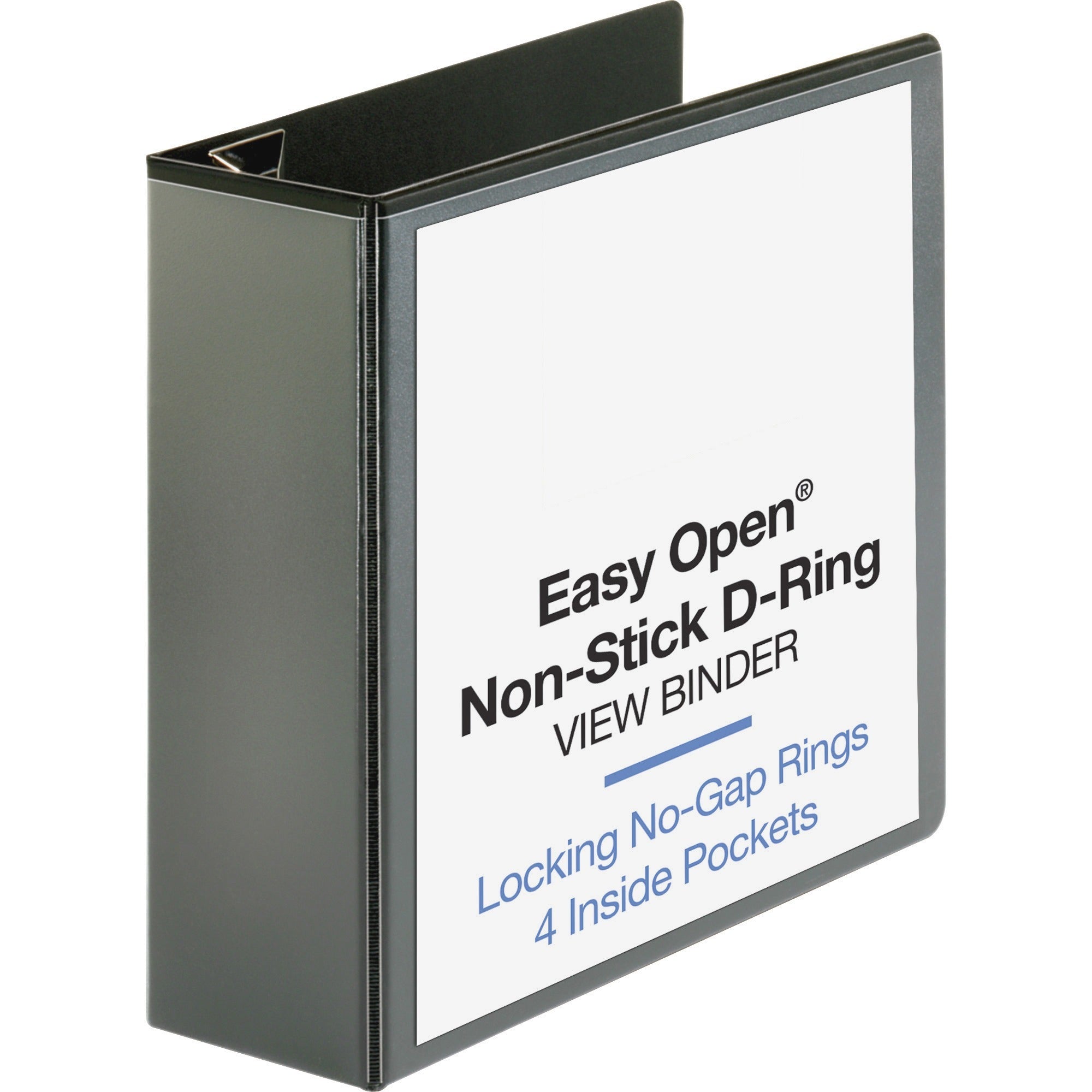 Business Source Locking D-Ring View Binder - 4" Binder Capacity - Letter - 8 1/2" x 11" Sheet Size - 775 Sheet Capacity - D-Ring Fastener(s) - 4 Inside Front & Back Pocket(s) - Polypropylene, Chipboard - Black - Recycled - Non-glare, Sturdy, Exposed