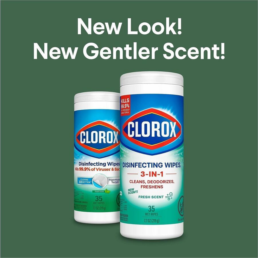 Clorox Disinfecting Cleaning Wipes - Ready-To-Use - Fresh Scent - 35 / Canister - 420 / Bundle - Anti-bacterial, Textured, Bleach-free - Green