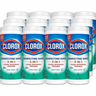 Clorox Disinfecting Cleaning Wipes - Ready-To-Use - Fresh Scent - 35 / Canister - 420 / Bundle - Anti-bacterial, Textured, Bleach-free - Green