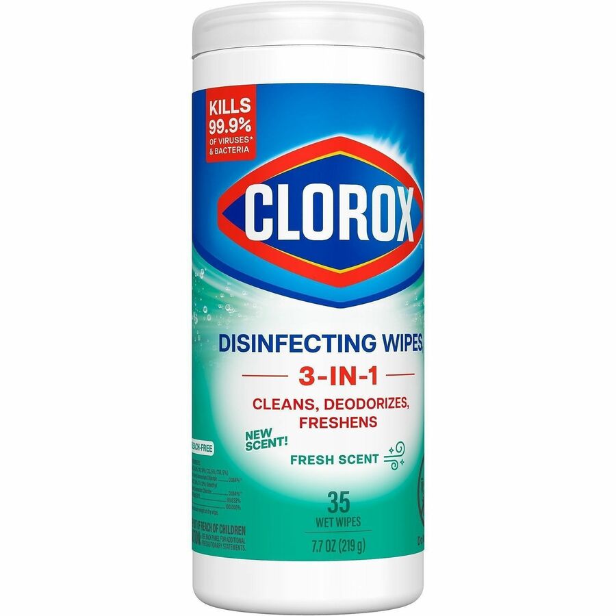 Clorox Disinfecting Cleaning Wipes - Ready-To-Use - Fresh Scent - 35 / Canister - 420 / Bundle - Anti-bacterial, Textured, Bleach-free - Green