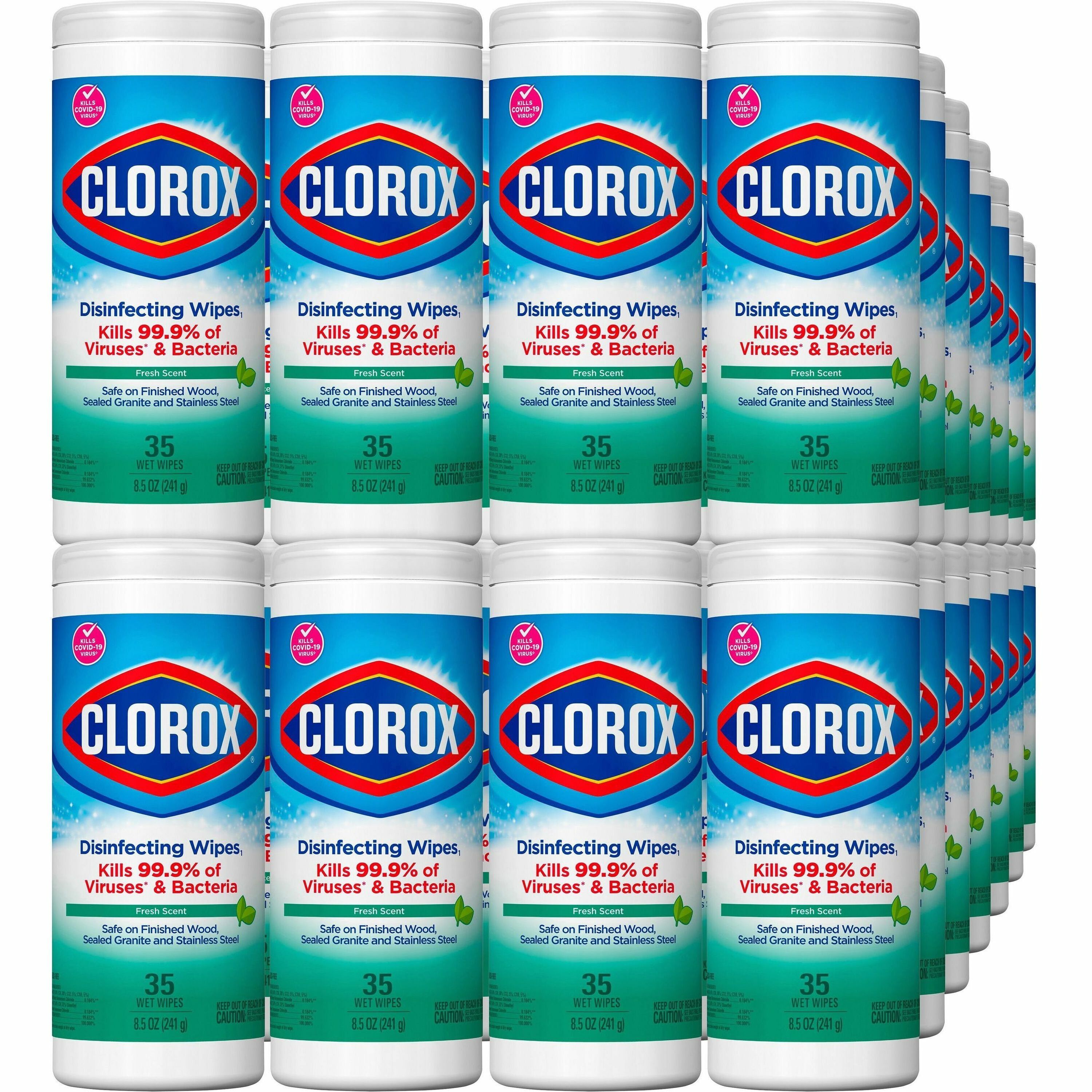 Clorox Disinfecting Cleaning Wipes - Ready-To-Use - Fresh Scent - 35 / Canister - 420 / Bundle - Anti-bacterial, Textured, Bleach-free - Green - 1