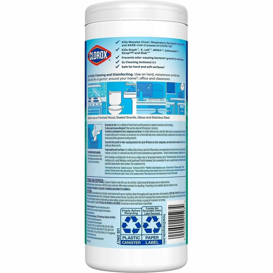 Clorox Disinfecting Cleaning Wipes - Ready-To-Use - Fresh Scent - 35 / Canister - 840 / Pallet - Anti-bacterial, Textured, Bleach-free - Green