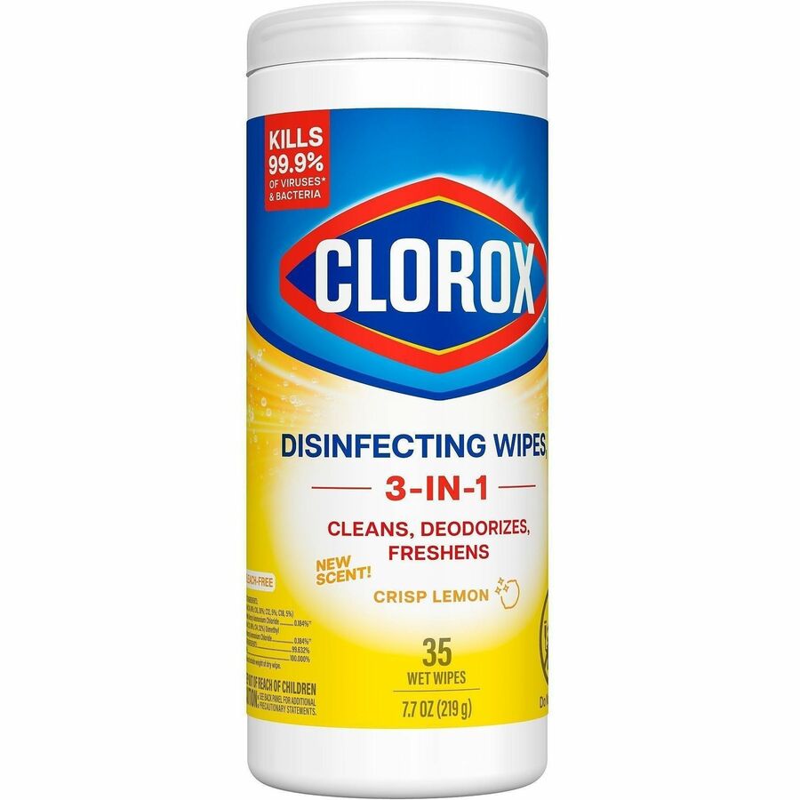Clorox Disinfecting Cleaning Wipes - Ready-To-Use - Crisp Lemon Scent - 35 / Canister - 840 / Pallet - Anti-bacterial, Textured, Bleach-free - Yellow