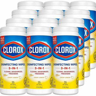 Clorox Disinfecting Cleaning Wipes - Ready-To-Use - Crisp Lemon Scent - 35 / Canister - 840 / Pallet - Anti-bacterial, Textured, Bleach-free - Yellow