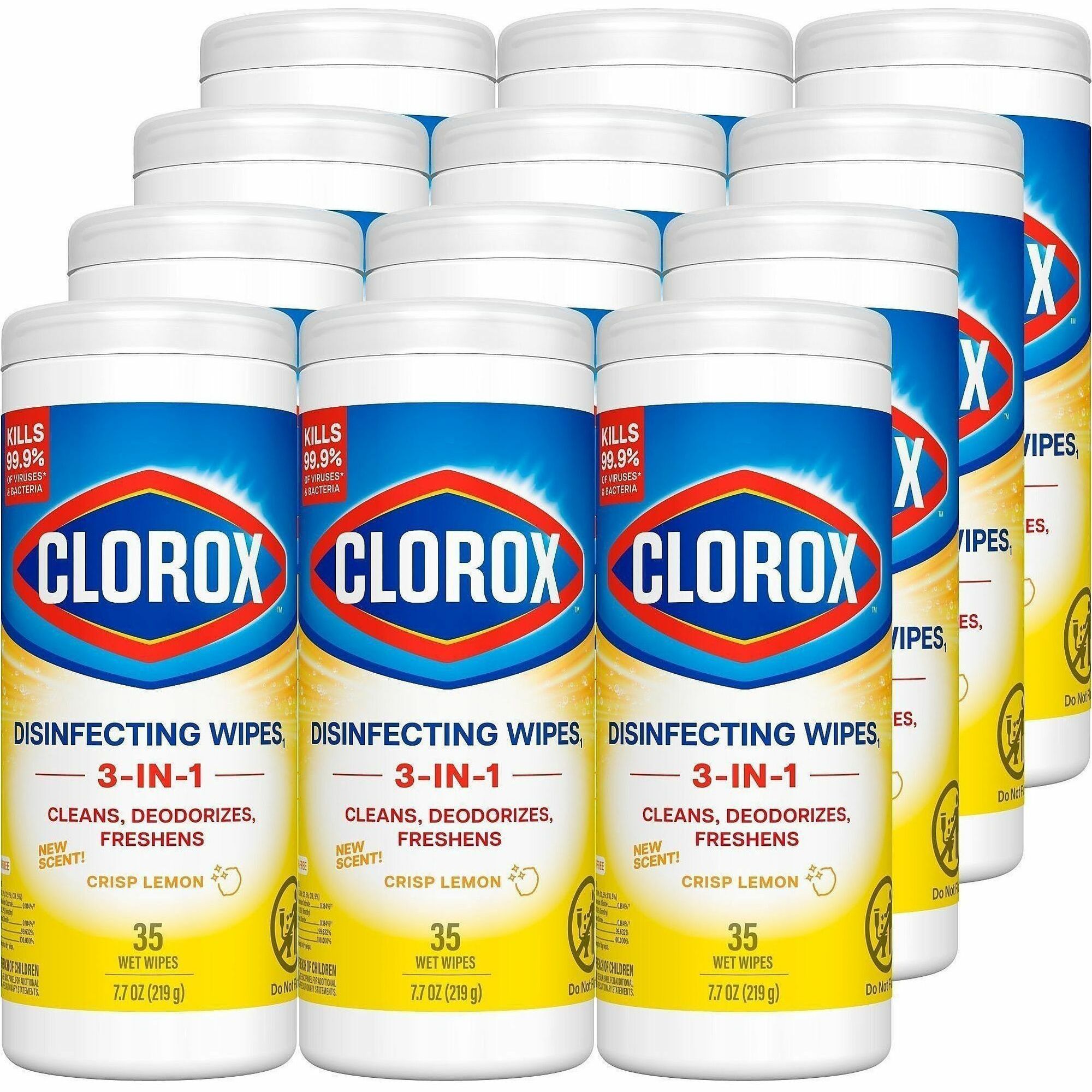 Clorox Disinfecting Cleaning Wipes - Ready-To-Use - Crisp Lemon Scent - 35 / Canister - 840 / Pallet - Anti-bacterial, Textured, Bleach-free - Yellow