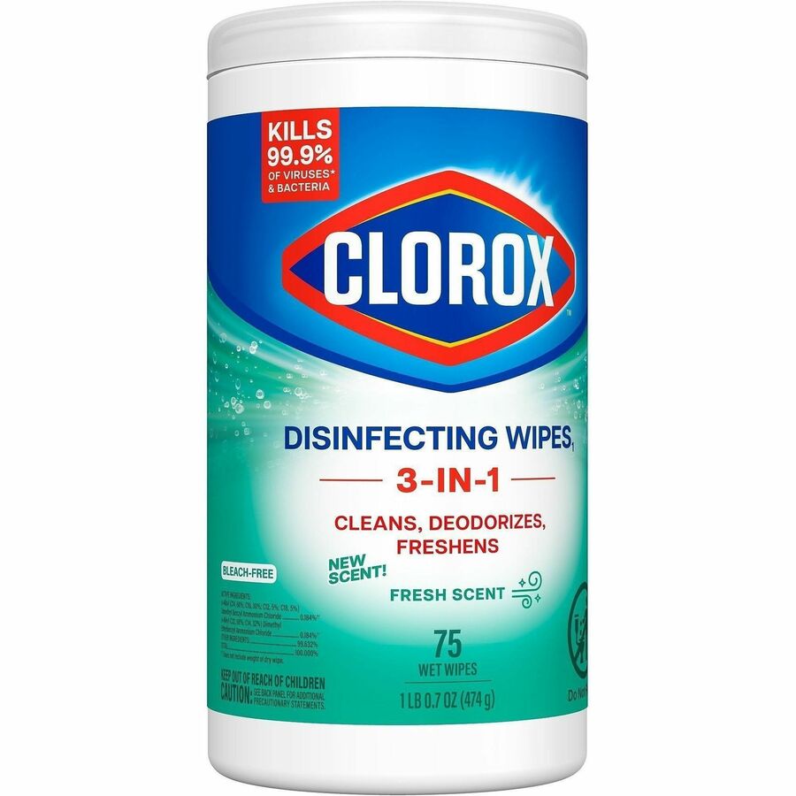 Clorox Disinfecting Wipes, Bleach-Free Cleaning Wipes - For Multipurpose - Fresh Scent - 75 / Canister - 240 / Bundle - Bleach-free, Pre-moistened, Phosphorous-free, Easy Tear, Easy to Use, Antibacterial - White