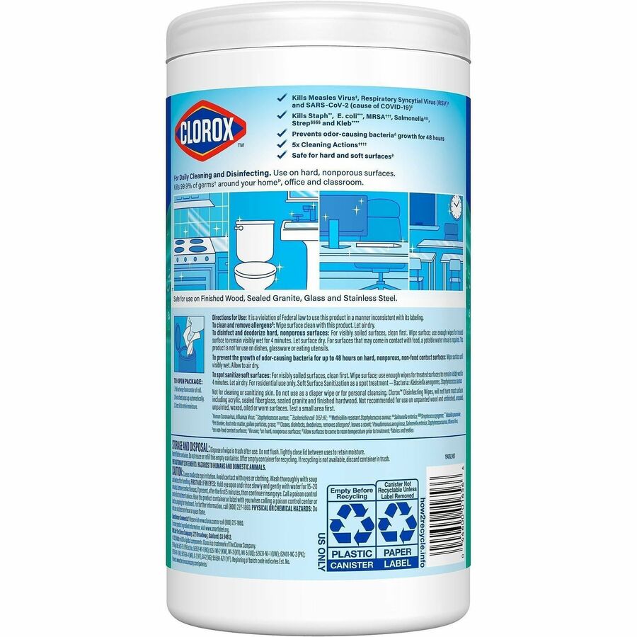 Clorox Disinfecting Wipes, Bleach-Free Cleaning Wipes - For Multipurpose - Fresh Scent - 75 / Canister - 240 / Bundle - Bleach-free, Pre-moistened, Phosphorous-free, Easy Tear, Easy to Use, Antibacterial - White
