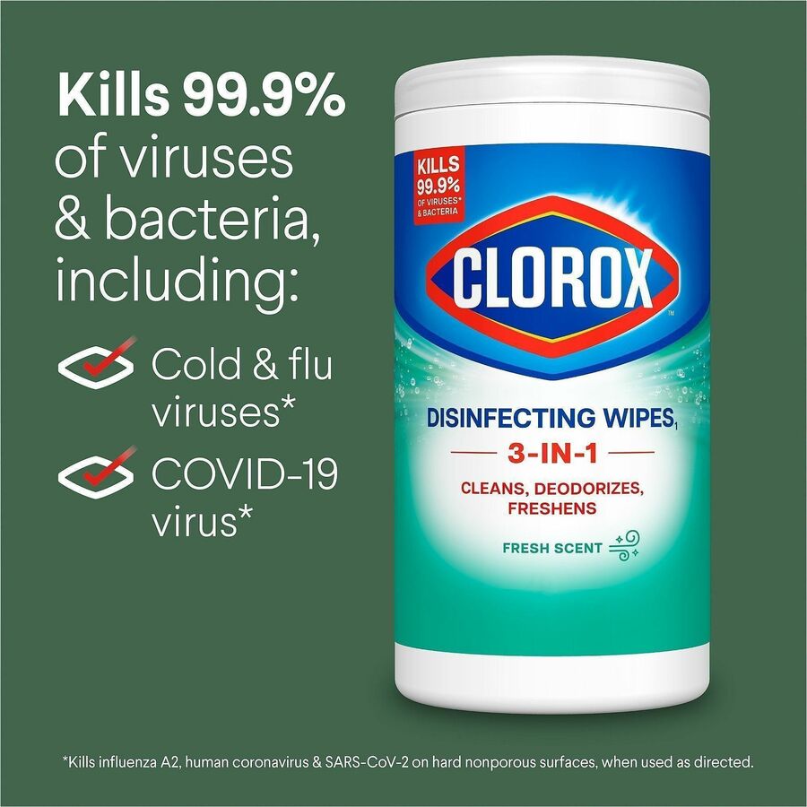 Clorox Disinfecting Wipes, Bleach-Free Cleaning Wipes - For Multipurpose - Fresh Scent - 75 / Canister - 480 / Pallet - Bleach-free, Pre-moistened, Phosphorous-free, Easy Tear, Easy to Use, Antibacterial - White