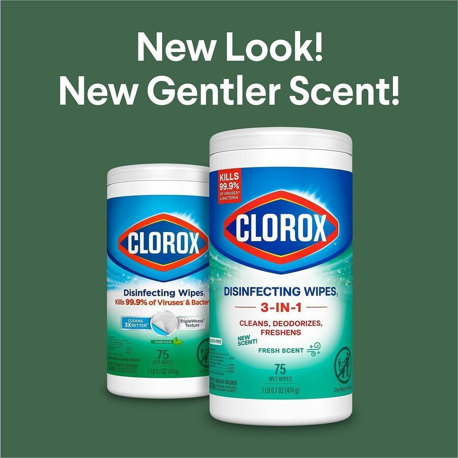 Clorox Disinfecting Wipes, Bleach-Free Cleaning Wipes - For Multipurpose - Fresh Scent - 75 / Canister - 480 / Pallet - Bleach-free, Pre-moistened, Phosphorous-free, Easy Tear, Easy to Use, Antibacterial - White